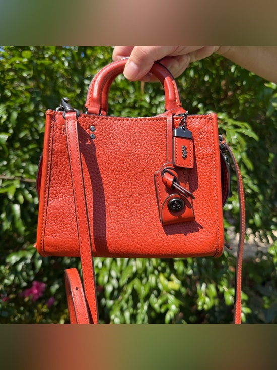 Coach Handbags - EUC Coach Rogue 17 Vermillion Orange Natural Pebble Leather Crossbody Bag 22978